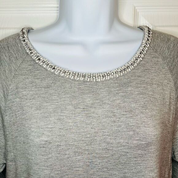 Philosophy Beaded Neck Tshirt Dress 3/4 Sleeves Grey Marled M - Picture 7 of 11